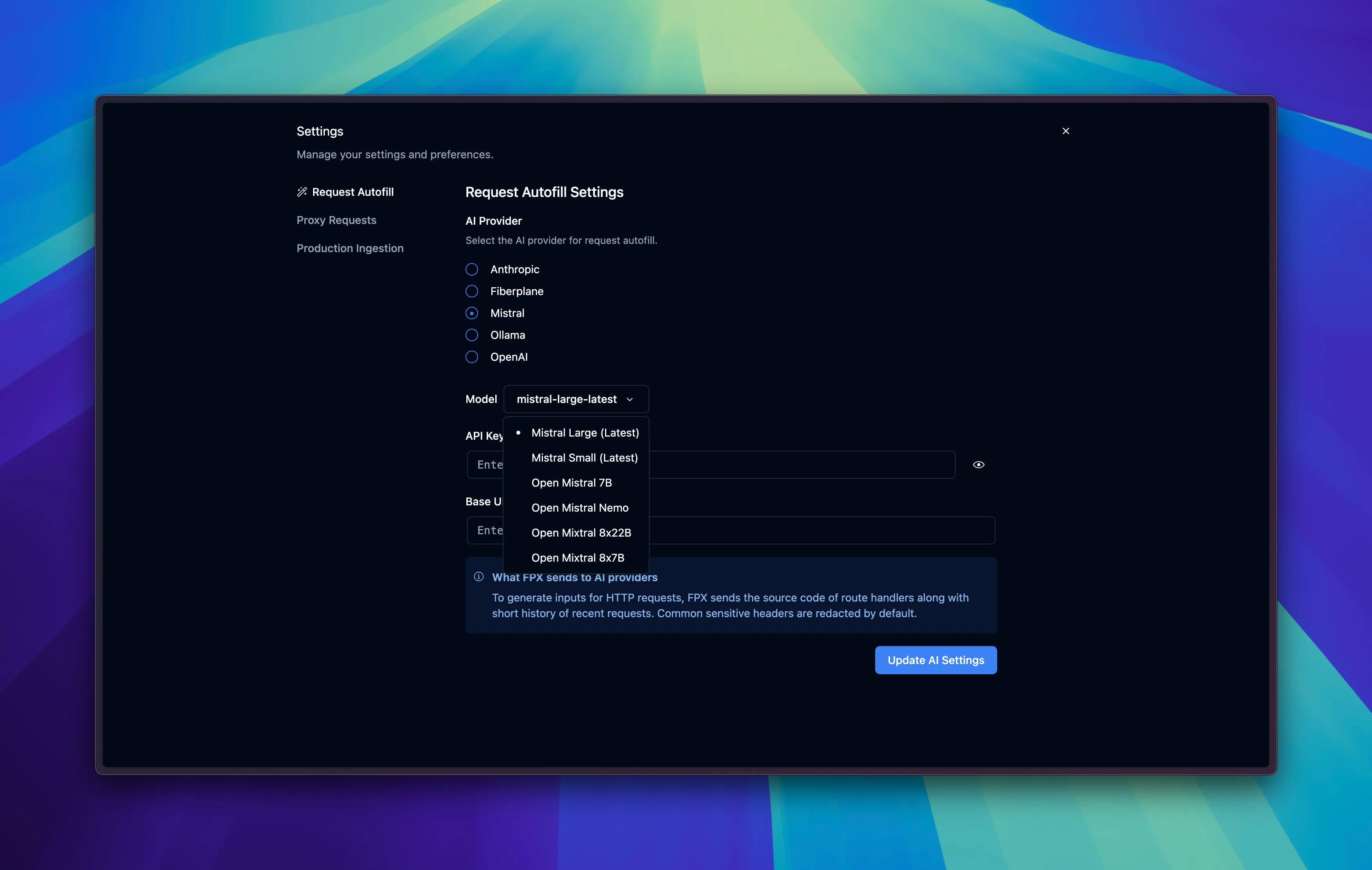 Fiberplane Settings LLM