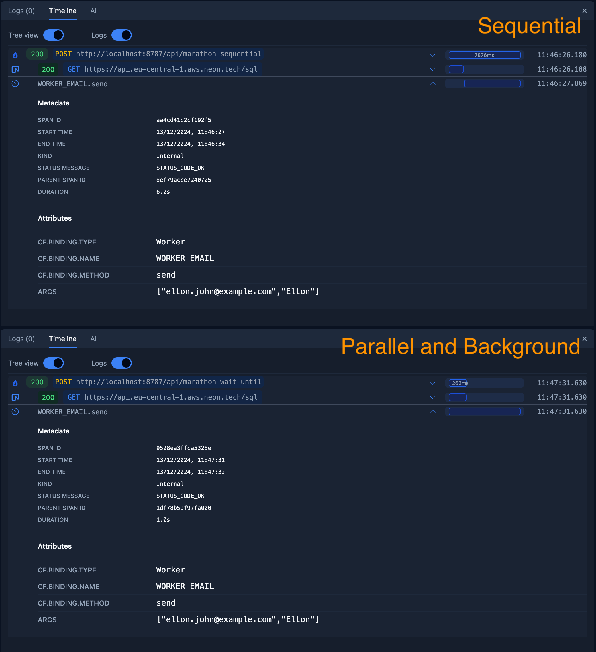 Fiberplane Studio screenshot: sequential and parallel processing