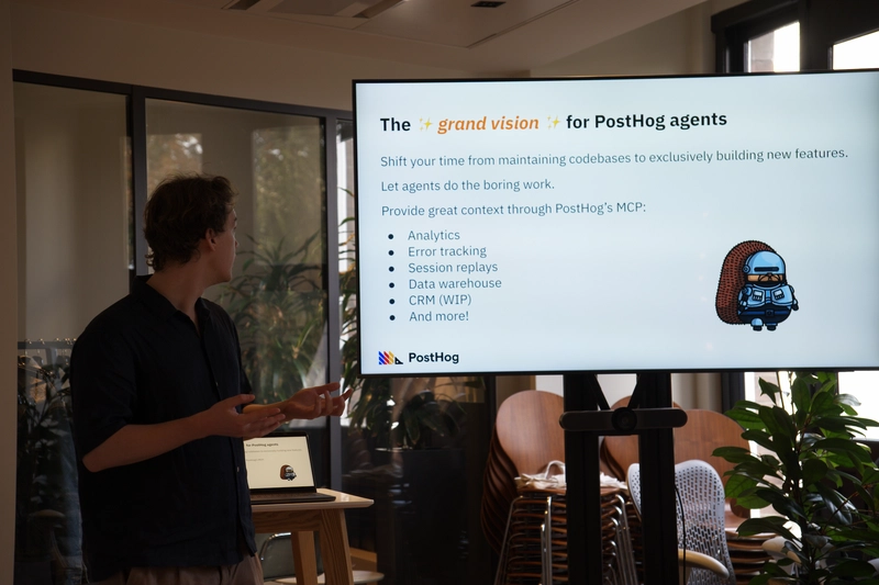 Jonathan presenting the grand vision of Posthog agents
