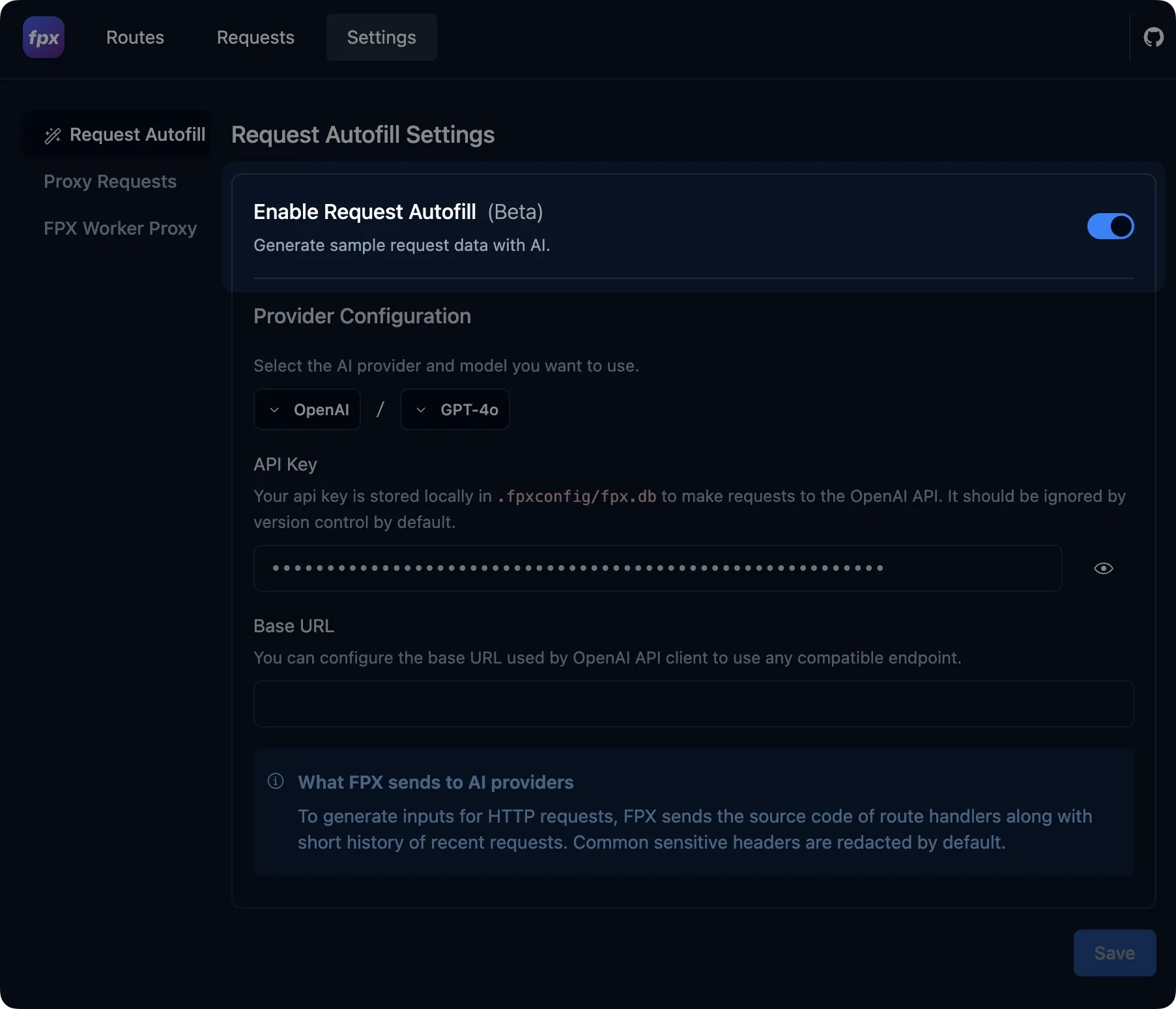 Settings Page - Enable AI Request Autofill